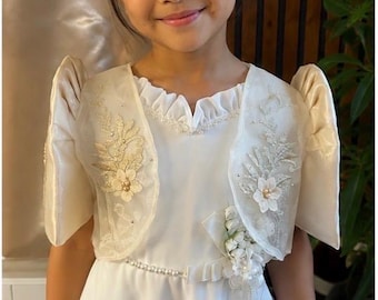 Kids Filipiniana Bolero,  Cream or Pink with Lace 3D floral patches Filipino Formal Wear for Kids