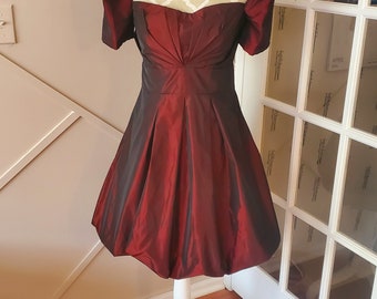 Modern Filipiniana Baloon Dress/Gown Burgundy with pockets size 12