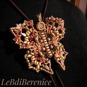 Madama Butterfly with superduo, Gemduo, Bicono, pearls, Miyuki rocaille, kite, photographic model and described beaded weaving pattern