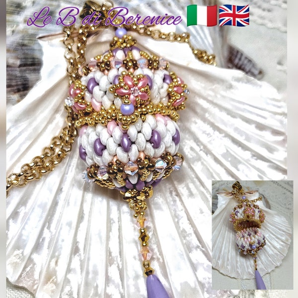 Beaded bead pendant open and close, Superduo Faberge Egg, by LeBdiBerenice. Instant download patterns and tutorial.Treasure chest bead box