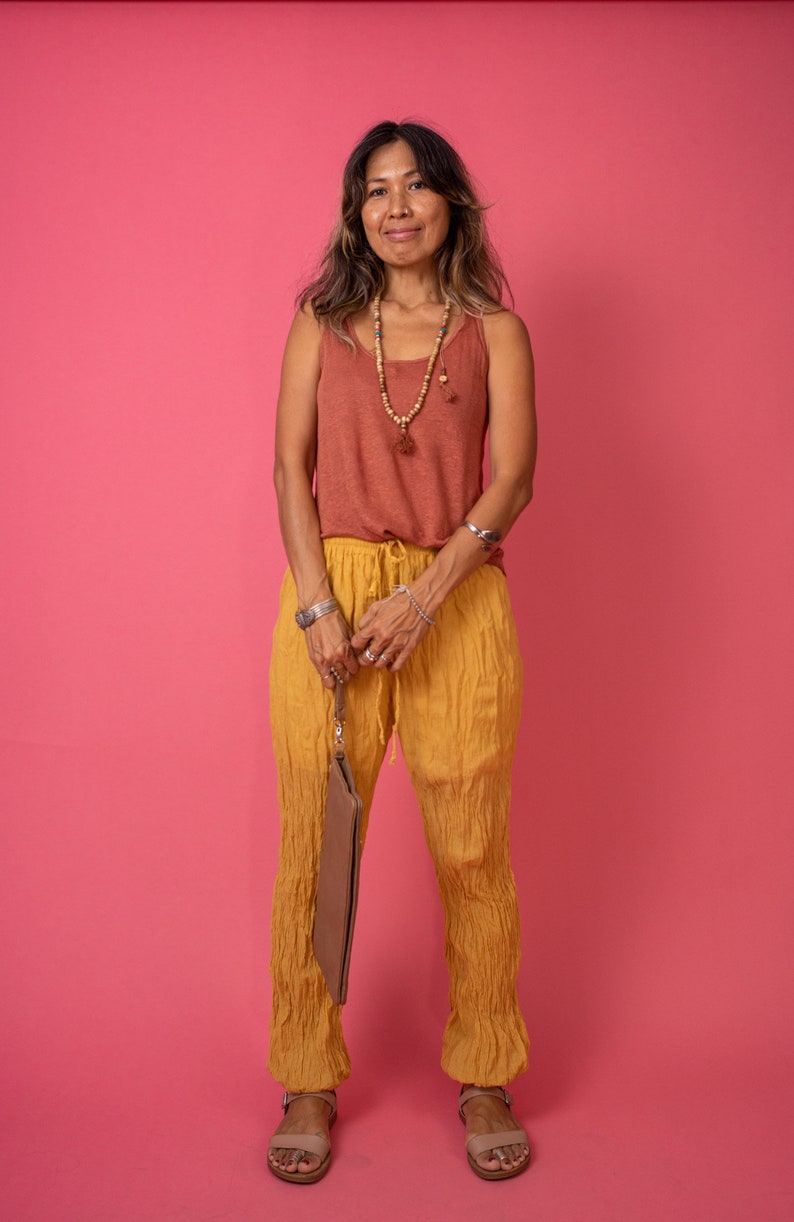 Turmeric Yellow Coloured Soft and Cozy Knit Boho Leisure Pants Trousers