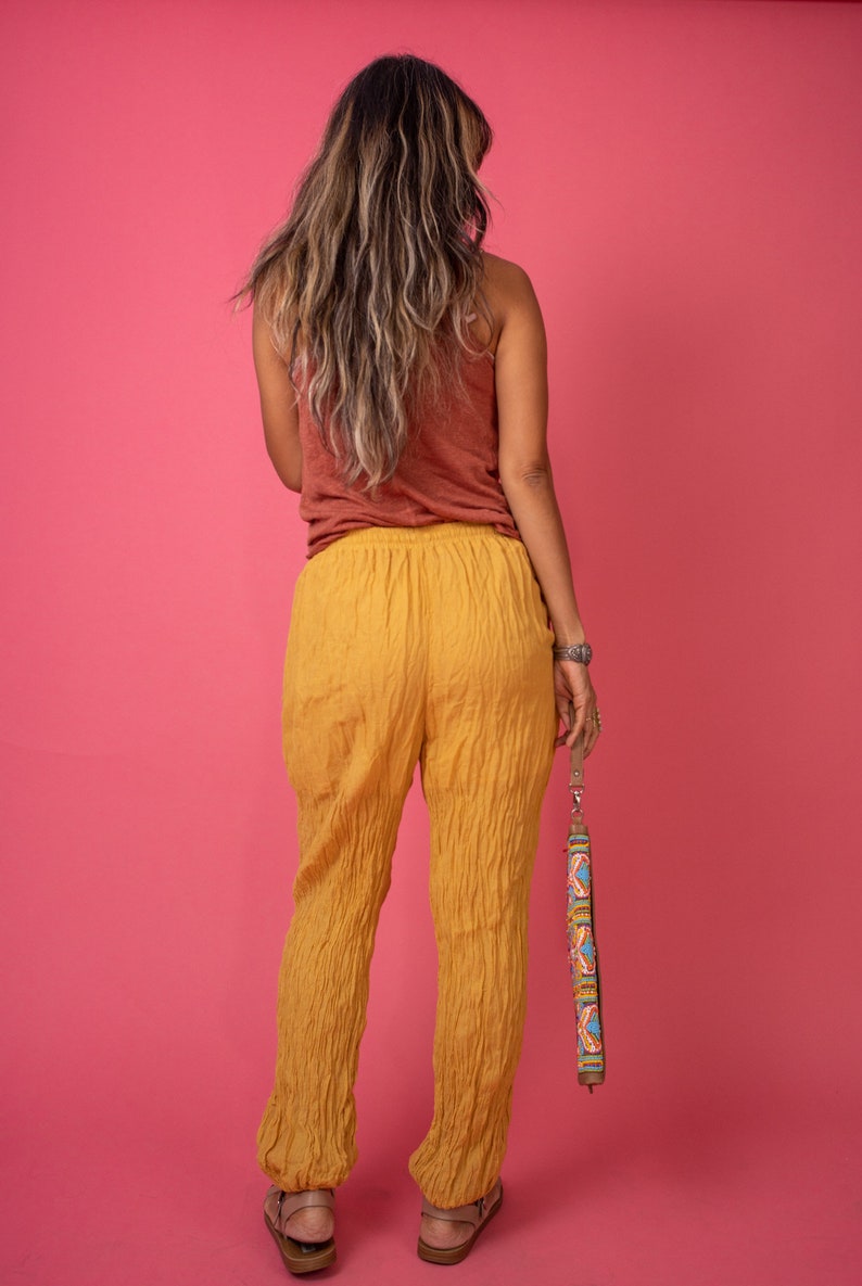 Turmeric Yellow Coloured Soft and Cozy Knit Boho Leisure Pants Trousers