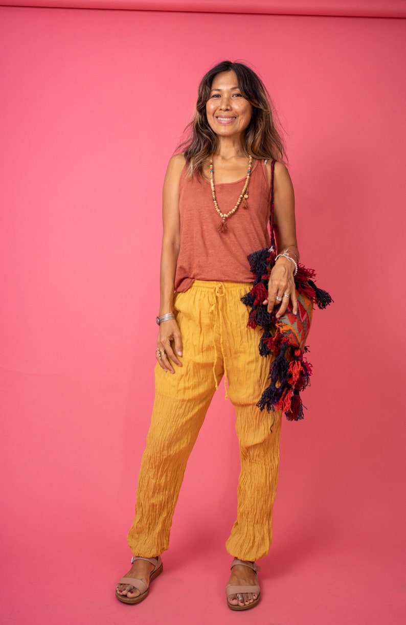 Turmeric Yellow Coloured Soft and Cozy Knit Boho Leisure Pants Trousers