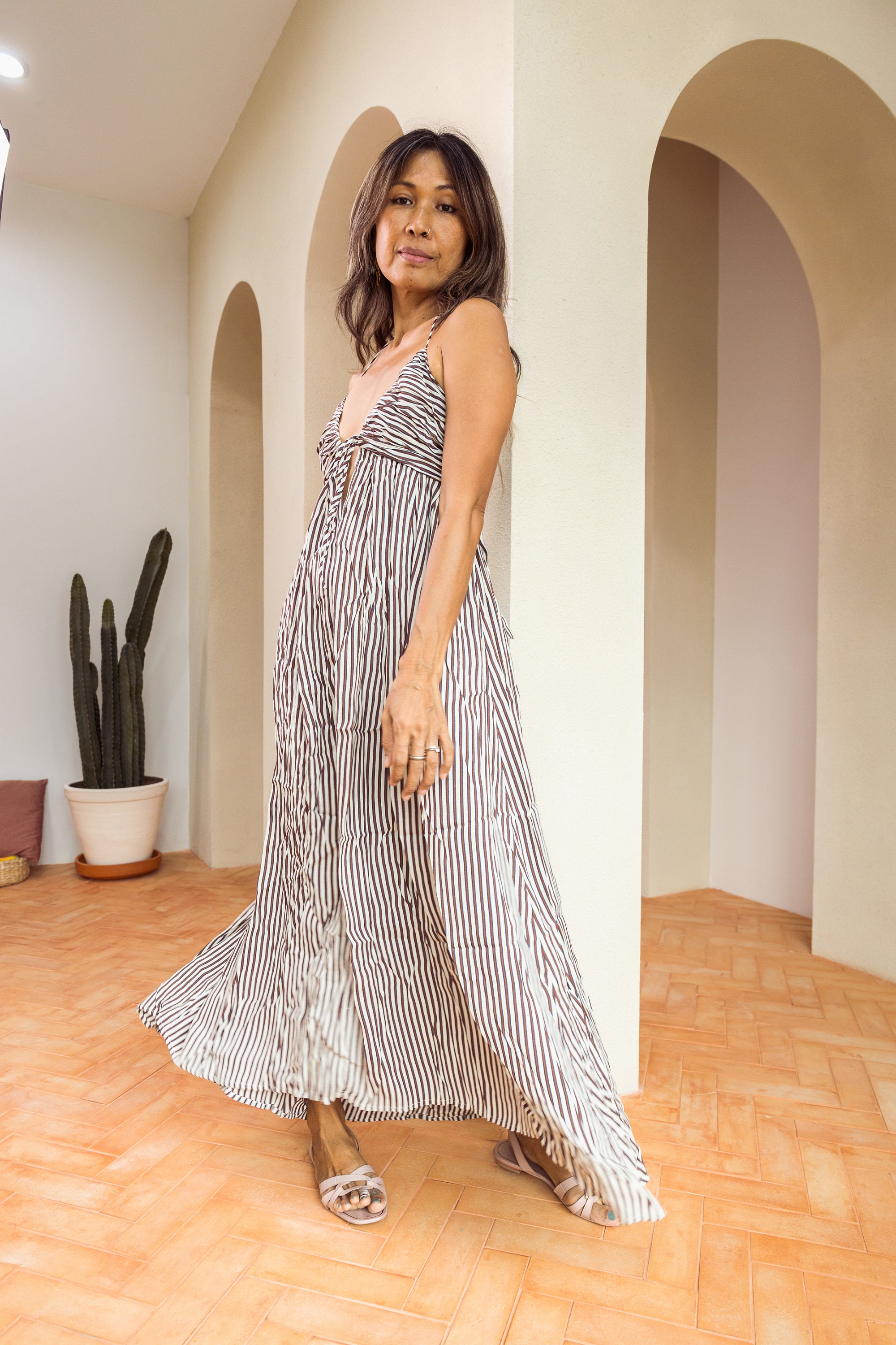 Striped Cotton Boho Maxi Dress - Spaghetti Strap Summer Dress