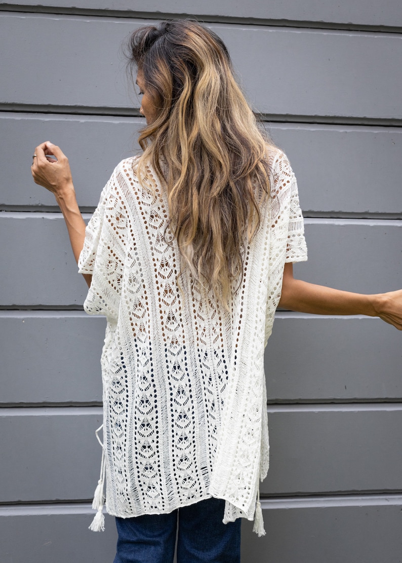 Lovely Lace Off White Colored Soft Cotton Poncho Long Blouse Boho Kaftan