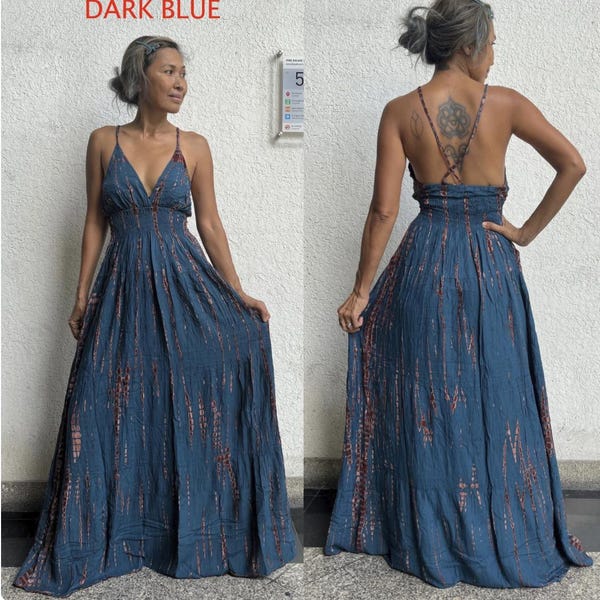Boho Tie Dye Dress. Boho Tie dye Maxi Dress Maternity Friendly, Backless Rayon Dress, Festival Hippie Summer Dress, Beach Dress, Handmade