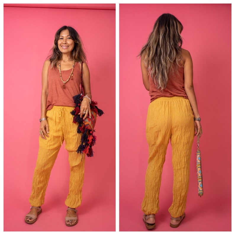 Turmeric Yellow Coloured Soft and Cozy Knit Boho Leisure Pants Trousers