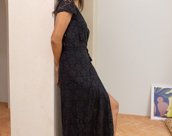 huge black dresser Black Lace Overlay Long Sleeve Bodycon Midi Dress  AX Paris