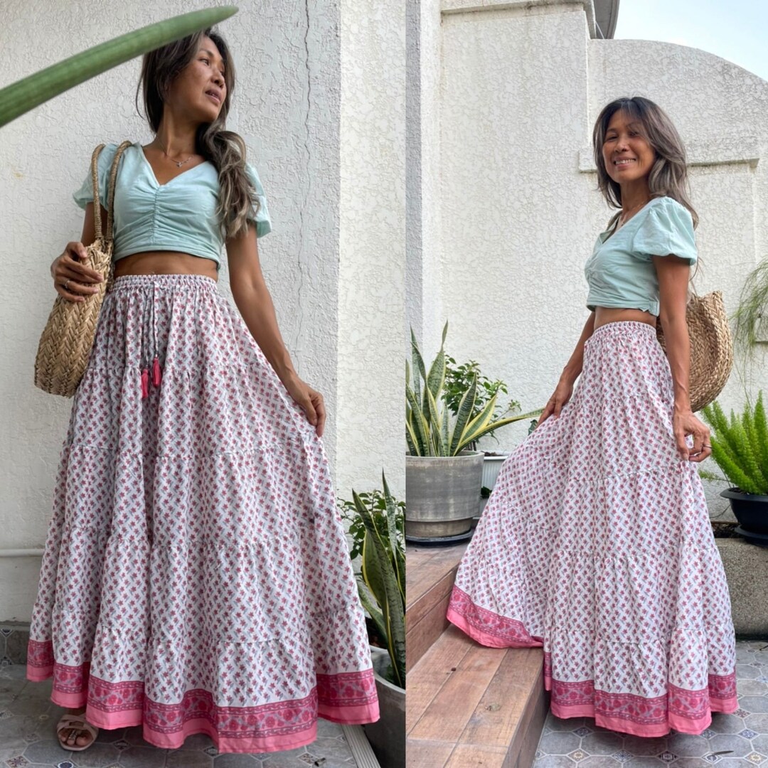 Long Skirt / Boho Skirt / Maxi Skirt / Bright Pink Skirt / Full