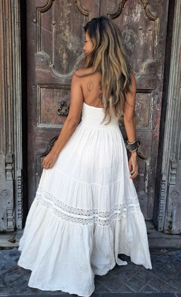 jewellery to wear with beige dress Bohemian Spaghetti Straps Maxi Dress  Red Boutique