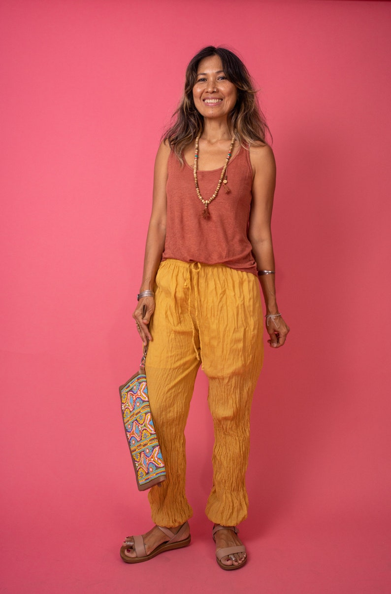 Turmeric Yellow Coloured Soft and Cozy Knit Boho Leisure Pants Trousers