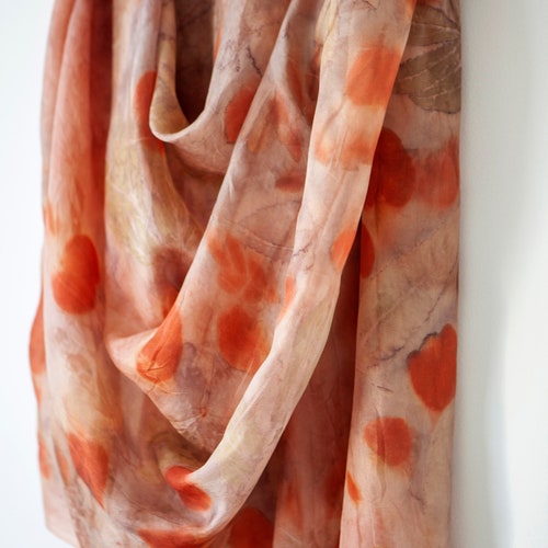 Hotsell Botanical eco printed silk shawl, eco dyed silk scarf