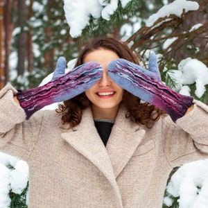Wool felted mittens,  100% Merino wool.