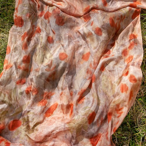 Hotsell Botanical eco printed silk shawl, eco dyed silk scarf