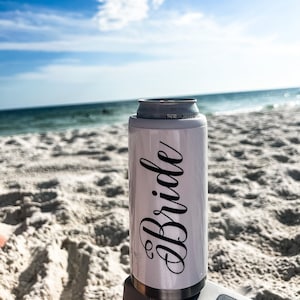 Bride personalized slim can holder, seltzer cooler, bridesmaid gifts, slim can holder, tumbler for newly weds, gifts for bride