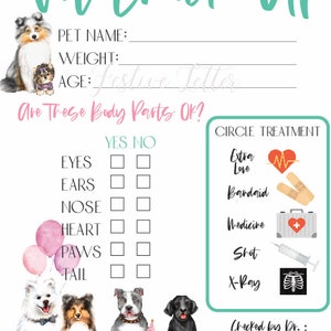 Dierenartscontrole, verjaardagsfeestje met puppythema, certificaat voor adoptie van puppy's, adoptiecertificaat voor verjaardagsfeestje, certificaat voor dierenarts