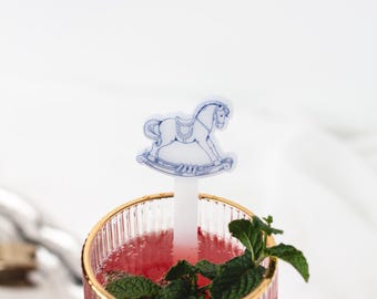 Rocking Horse Drink stirrers, Vintage Rocking Horse Stir Stick, Cocktail Baby Shower Stirrers, Baby Boy Girl Sprinkle Drink Stir Sticks,Baby