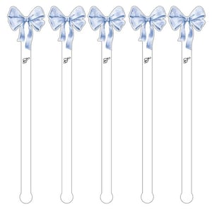 Agitadores de bebidas acrílicos con forma de lazo de coqueta, palillos para cócteles, palitos para revolver, cumpleaños de niñas, despedidas de soltera, baby shower, decoración para fiestas con lazos, lazo azul