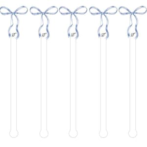 Agitadores de bebidas acrílicos con lazo azul, palitos para cócteles, palitos para cócteles, cumpleaños de niñas, despedidas de soltera, baby shower, fiesta con lazos, lazo azul
