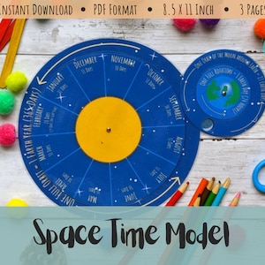 Space Time Orbit Model - Outer Space, Earth Orbit, Lunar Orbit, Moon Phases, Moon Orbit, Interactive Model, Learning Homeschool Printable