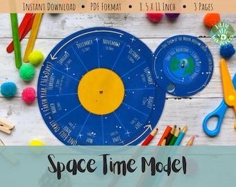 Space Time Orbit Model - Outer Space, Earth Orbit, Lunar Orbit, Moon Phases, Moon Orbit, Interactive Model, Learning Homeschool Printable