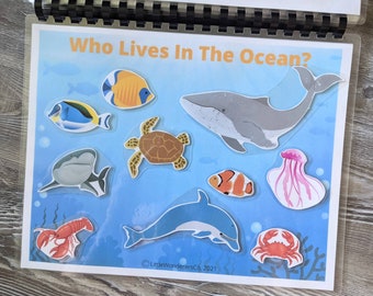 Ocean Habitat Busy Book Activity Printable - Sea Life, Biome, Preschool Science, Toddler Activities, Quiet Activity, Animals, Marine Life