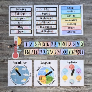 Rainbow Circle Time Wall Calendar Bundle Printable with Storage Posters, Seasons, Weather, Temperature, Homeschool, Classroom