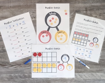 Number Bonds Addition Bundle - Early Math, Kindergarten, First Grade, Adding, Numbers, Counting, Manipulatives, Counters, Printable