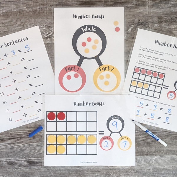 Number Bonds Addition Bundle - Early Math, Kindergarten, First Grade, Adding, Numbers, Counting, Manipulatives, Counters, Printable