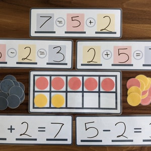 Number Sentence & Ten Frame Set - Early Math, Kindergarten, First Grade, Adding, Numbers, Counting, Manipulatives, Counters, Printable