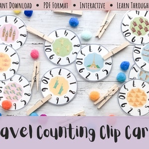 Travel Themed Counting Clip Cards - Preschool, Homeschool, Number Recognition, Learning Activity, Math, Landmarks & Countries, Printable