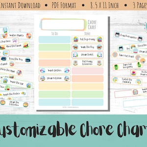 May include: A customizable chore chart printable with colorful labels featuring various household chores. The chart is divided into two sections: "To Do" and "Done". The labels include chores such as "Sweep Floors", "Water Plants", "Make Your Bed", "Mow the Lawn", "Feed the Fish", "Feed the Dog", "Pack Your Lunch", "Check the Mail", "Fold the Laundry", "Vacuum the Floor", "Wash the Dishes", "Bathe the Dog", "Clean the Litterbox", "Wash Clothes", "Clean Kitchen", "Put Toys Away", "Walk the Dog", "Clean Toilet", "Put Away Groceries", "Load Dishwasher", "Feed the Cat", "Clean the Cage", "Mop the Floor", "Take Out Trash", "Take Out Recycling", "Do Your Homework", "Switch the Laundry", "Wash the Windows".