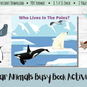 Arctic/Antarctic Busy Book Activity Printable - Animals, Preschool, Homeschool, Toddler, Quiet Time, Polar, Sea Life, Ice, Ocean, Unit Study