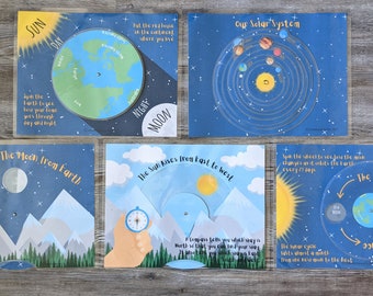 Outer Space Sun & Moon Learning Printable Bundle - Time, Day and Night, Lunar Phases, Cycle, Solar System, Directions, East to West, Kids
