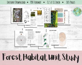Forest Habitat Unit Study - Animals, Homeschool, Toddler, Quiet Time, Mammals, Birds, Outdoors, Wildlife, Biome, Science, Plants, Woods