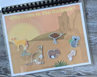 Outback Habitat Busy Book Activity Page Printable | Habitat, Animals, Australia, Kids, Science, Homeschool, Preschool