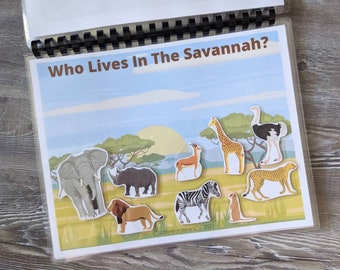 Savannah Habitat Busy Buch Aktivität zum ausdrucken - Afrikanische Tiere, Biome, Vorschule Wissenschaft, Kleinkind Aktivitäten, ruhige Aktivität, Einheit Studie