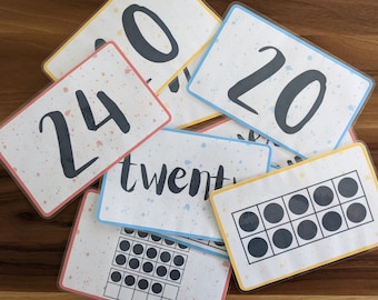 1-25 Number Cards - Early Math, Kindergarten, First Grade, Ten Frame, Adding, Numbers, Counting, Manipulatives, Counters, Printable