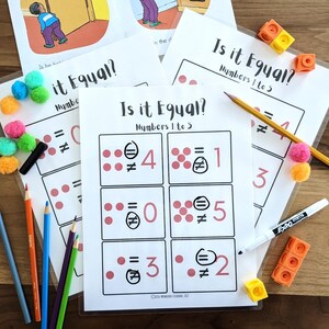 ¿Es igual? Hojas de trabajo sobre el valor numérico - Matemáticas para niños de 1 a 5 años, primer grado, kínder, conteo, sentido numérico, preescolar, educación en casa, imprimibles