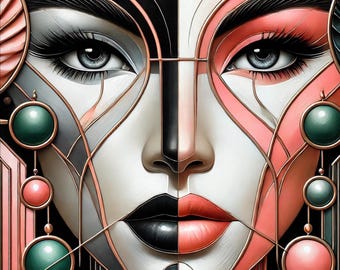 Moderne art-deco femme – Surrealistische geometrische muurkunst