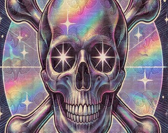 Holografische schedelmuurkunst, neon psychedelisch gotisch decor