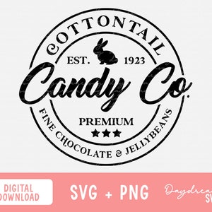 Páscoa SVG, Cottontail Candy Co SVG, arquivos de corte de Páscoa png e svg, Coelhinho da Páscoa, Feliz Páscoa Png