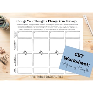 Change Your Thoughts | CBT Worksheet | Mental Health | THERAPY WORKSHEET | Instant Download
