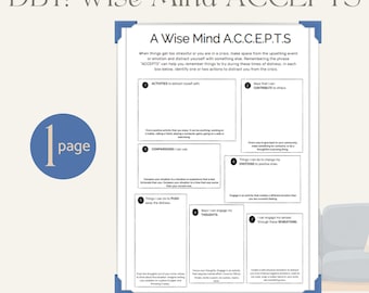 ACCEPTS Skill | Distress Tolerance | DBT Worksheet | Mental Health | Therapy Worksheet | Instant Download