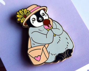 Fred the Penguin Summer Hard Enamel Pin | Kawaii Penguin Pin | Baby Emperor Penguin Enamel Pin