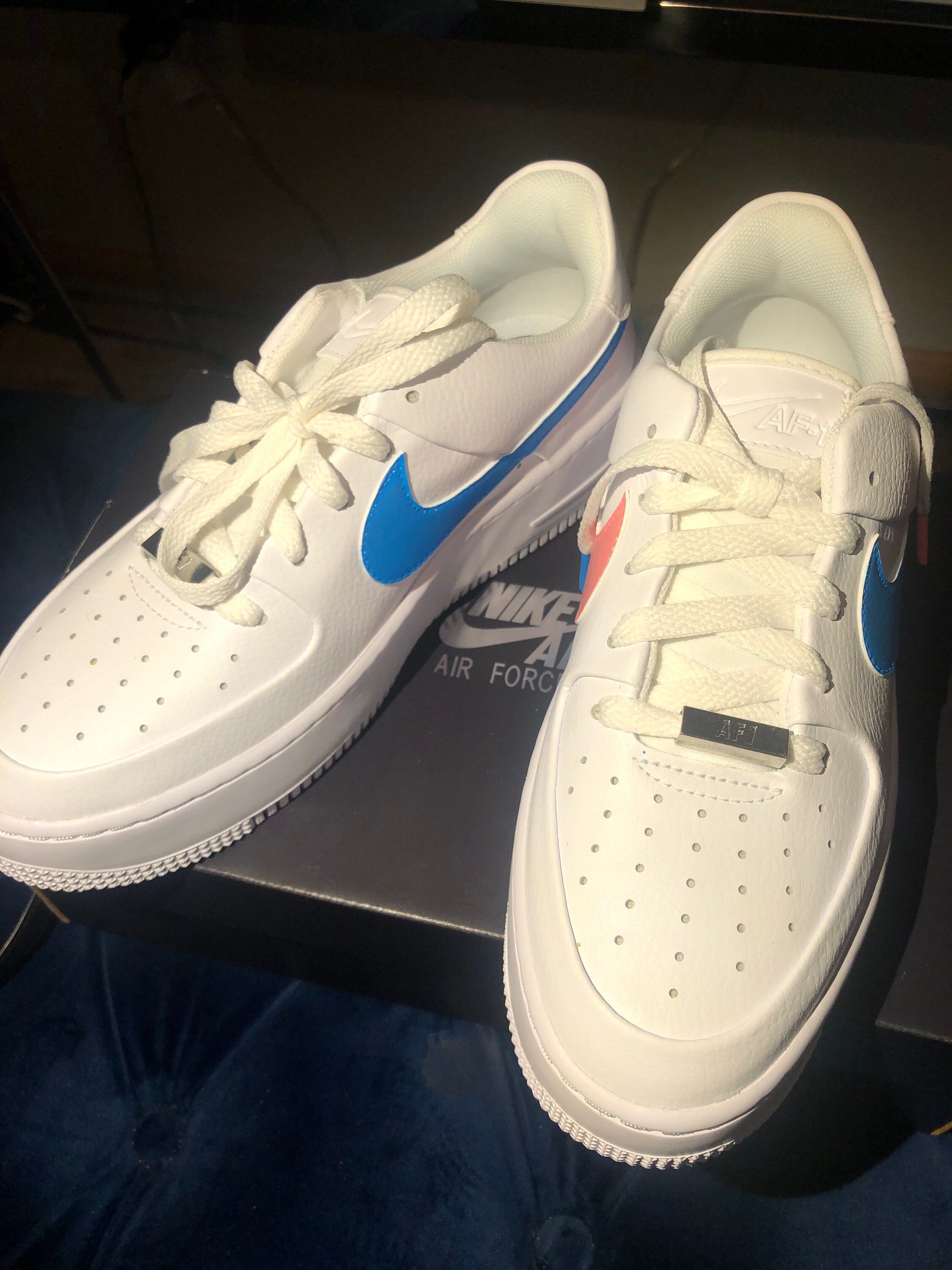 nike air force 1 blue and pink swoosh