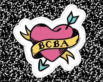 BCBA Traditional Heart | Old-School Tattoo-Inspired Sticker | New Behavior Analyst Graduation and Exam Pass Gift | BCBA Exam Pass Gift