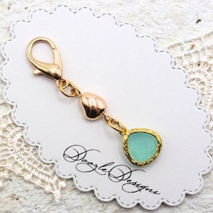 Gold Nugget Aqua blue Setting planner jewelry - Zipper Pull - Handbag jewelry - Purse Dangle - Backpack - Simple - Elegant TN charm