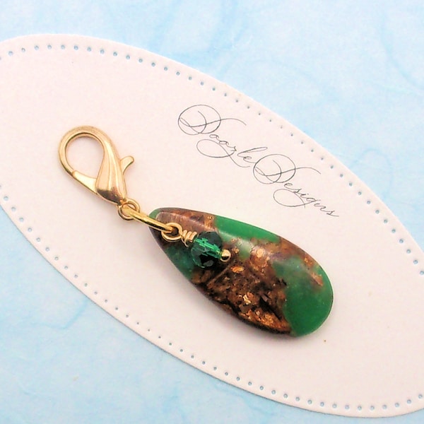 Green Emperor Jasper TN charm planner jewelry - Zipper Pull Gemstone  - Gift under 10 - Travel notebook - Imperial Stone - Handbag