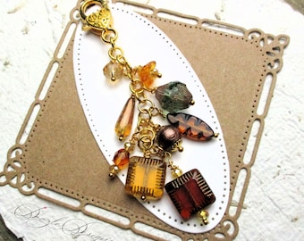 Czech Glass & Crystals Purse charm - Fall Autumn Colors - Handbag jewelry - Purse Dangle - Backpack - Zipper Pull - Key ring - Gift